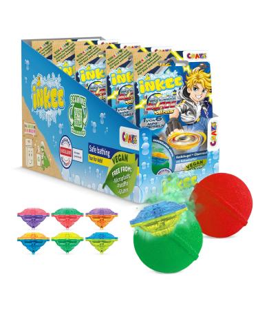 INKEE Surprise Blade 5 Pack Bath Bombs for Kids with Surprise - 5 Mini Spinners of 6 Blade - 5 x 100g Bath Balls with Chocolate and Cocoa Butter Scent Green or Red