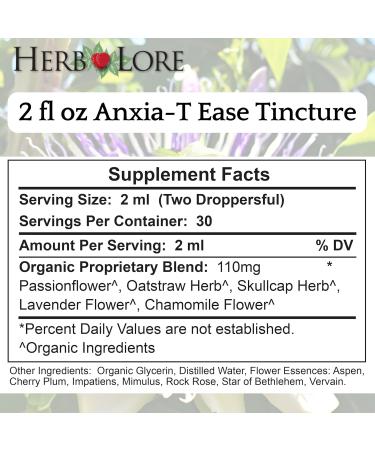 Herb Lore Anxia-T Ease Tincture Herbal Mood & Relaxation Support with Passionflower Lavender Chamomile and Flower Essences (2 fl oz) 2 Fl Oz (Pack of 1) - Buy Online on GoSupps.com