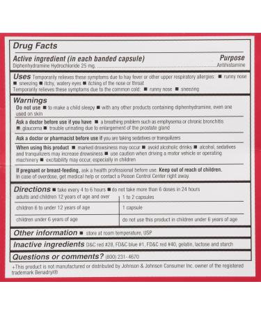 Leader Antihistamine Allergy Relief - Diphenhydramine HCl 25mg Capsules 24 Count (Pack of 5) - Fast-Acting International Shipping Available - Buy Online on GoSupps.com