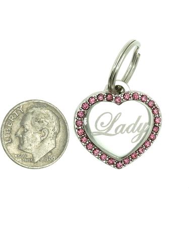 Custom Engraved Stainless Steel Heart Pet ID Tag with Pink Rhinestones - Buy Online on GoSupps.com