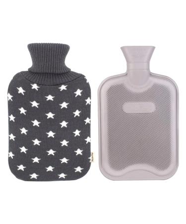 HomeTop Premium Classic Rubber Hot Water Bottle and Star Print Knit Cover (2L, Gray) Gray 2L