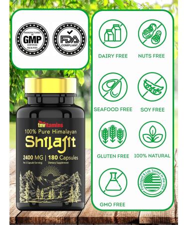 tnvitamins Shilajit Capsules 2400 MG - 180 Capsules | 100% Pure Himalayan Shilajit Resin Capsules for Men & Women | Three Month Supply! | Non-GMO Gluten-Free - Buy Online on GoSupps.com