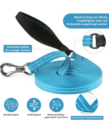 X Xben 15m Dog Leash - Robust Tow Line with Lockable Carabiner Reflective Running Training Line for Small & Medium Dogs Light Blue - Buy Online on GoSupps.com