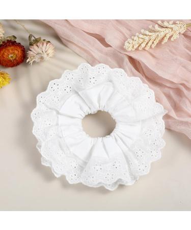 Dimeho White Lace Scrunchies for Women Large Hair Scrunchies Elastic Hair Ties Soft White Lolita Scrunchie Double Layer Hair Bands Ponytail Holder Accessories for Women Thick Curly Hair - Buy Online on GoSupps.com