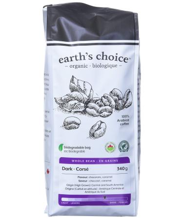 Earth's Choice Organic Coffee Dark Whole Bean 6 Count of 340g Dark Whole Bean 1 count (Pack of 6)