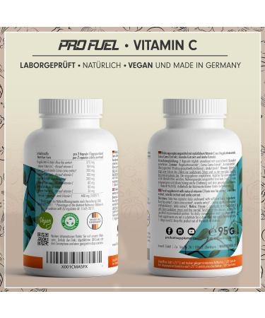 Natural Vitamin C Complex - 3x180 Vegan Capsules with Amla Acerola Camu-Camu & Rose Hips - 400mg Daily - Additive-Free - 9-Month Supply - Made in Germany - Buy Online on GoSupps.com