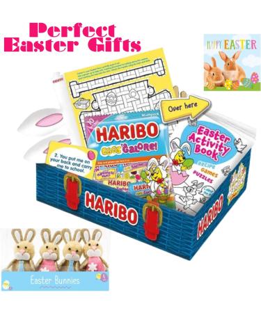 Easter Hamper Haribo Hunt 320g with 2x Easter Bunny Decorations & Cards - 20x Haribo Eggs Galore Easter Sweets Gift Box Activities & More - Easter Treats Gift for Kids - Buy Online on GoSupps.com