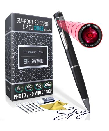 SIRGAWAIN Upgraded 2023 Mini Spy Camera Hidden Camera Pen 1080p - Small Nanny Cam Spy Pen Camera Full HD Video or Picture Taking - Secret Camera with Wide Angle Lens, Rechargeable Pen Cam Black