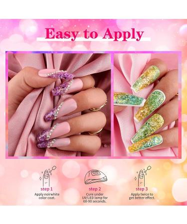 Noirwhite Glitter Gel Nail Polish Set - 12 Piece Chunky Sparkle Kit for UV LED Manicures - Gold Silver Blue Pink Transparent Jelly Colors - Soak Off Nail Lacquer Art Gift - Buy Online on GoSupps.com