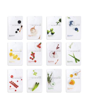 [Pack of 12] EUNYUL Daily Care Facial Sheet Mask Pack (12 types) Vegan Cosmetics Korean Skincare Hydrating & Nourishing & Natural Ingredients for All Skin Types ALL12