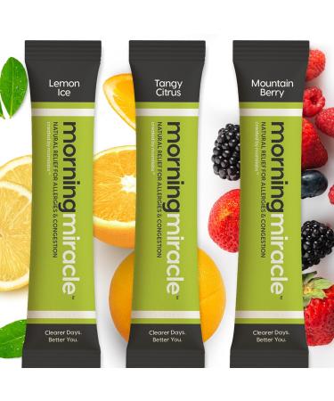 Morning Miracle Natural Allergy Relief Non-Drowsy Drink Mix for Sinus Support Steady Energy and Daily Natural Antihistamine for Adults and Kids (Non Caffeinated 30 Stick Variety Pack) Caffeine Free - Buy Online on GoSupps.com