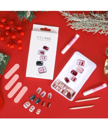 MELLIEX 48 Pieces Christmas False Nails Short 12 Sizes Artificial Press on Nails Full Cover Christmas Stick On Nails for Women Nail Art Decoration White Tree - Buy Online on GoSupps.com