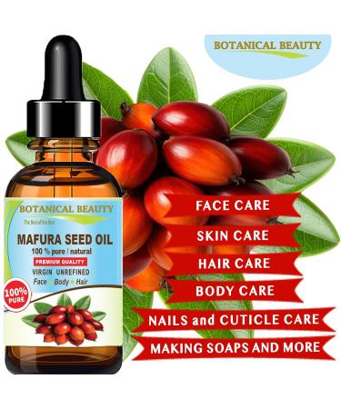 Botanical Beauty MAFURA SEED OIL 100% Pure Natural Undiluted Virgin Unrefined Cold Pressed Carrier Oil. 4 Fl.oz.- 120 ml. for Face Skin Body Hair Nails. Rich in Vitamin C Vitamin E - Buy Online on GoSupps.com