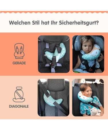 Brunoko Kids Headrest & Seat Belt Cushion - Comfortable Neck Support Pillow for Children in the Car - Green Seat Pillows for Kids - Buy Online on GoSupps.com