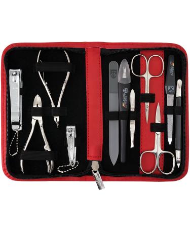 Three swords - germany 11 pc.Manicure set 'Spezia' |Nageletui in real leather red |Contents: skin scissors nail scissors nail tongs nail snaps skin pliers tweezers glass nail files and much more red / real leather
