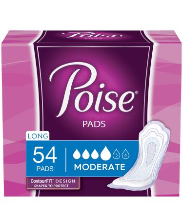 Poise Incontinence Pads, Moderate Absorbency, Long, 54 Count (Pack of 4) 54 Count (Pack of 4) 60 Count