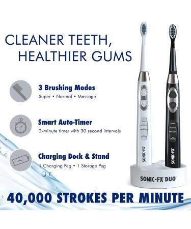 Sonic-FX Duo Dual Handle Electric Toothbrush Set - 3 Modes, Smart Timer, 14 Brush Heads - Black/White - Buy Online on GoSupps.com