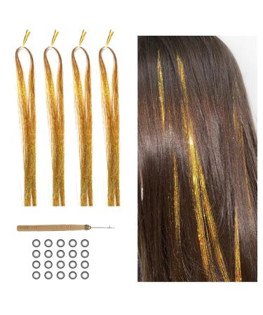 800 glitter strands of hair Lametta for hair 120 cm tinsel hair extensions glitter glitter strands hair extension fairy hair lametta hair extreme kit (golden) - Buy Online on GoSupps.com