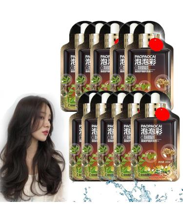 Plant-Based Hair Dye Cream 2024 Plant Extract Non-Damaging Korean Hair Coloring with Plant Bubble Dye Shampoo 30ml 10 Packs/Box (Dark Brown)