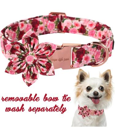 Unique Style Paws Dog Collar - Red Pink Peony Flower Design Comfortable Cotton XL (16-26in) - Perfect for Young Girl Dogs - Buy Online on GoSupps.com