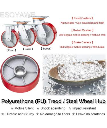 Threaded Shaft Swivel Castors Ball Castors Set of 4 4 5 6 8 Inch Heavy Duty Steel Hub Silent Polyurethane Casters Double Ball Bearing Replacement Caster with Brakes(Swivel 200mm) 200mm Swivel - Buy Online on GoSupps.com