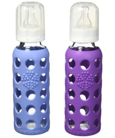 Lifefactory Glass Baby Bottle with Silicone Sleeve  Set of 2 (Blue/Purple)