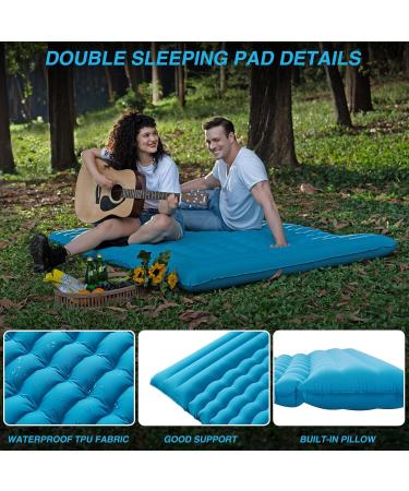 AIRELAX Double Camping Sleeping Pad with Built-In Pillow - Ultralight Inflatable Mat for 2 Persons - Lake Blue Double (75.2 x 54.3 x 3.54) - Buy Online on GoSupps.com
