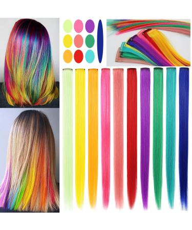 Ryh 10 PCs Colored hair extensions for girls women rainbow hair parts wig for girls hair styling multi -colored party highlight hair accessories (rainbow color)