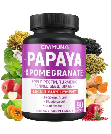 CIVIMUNA Papaya Capsules with Papaya Pomegranate Apple Pectin and More - 90 Capsules for 3 Months Supply
