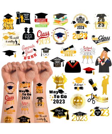 Graduation Class of 2023 Temporary Tattoos 12 Sheets 120 Pieces Graduation Themed Tattoos Stickers Party Decoration Supplies Party favors for Class of 2023 Graduation