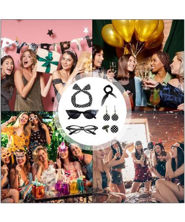 Lesunbak 50s Accessories for Women | 1950s Outfit with Headbands and Drop Earrings Costume Accessories with Red Bow Headband Vintage Polka Dot Hair Bands Cat Eye Glasses Black One Size - Buy Online on GoSupps.com