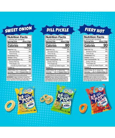 Ka-Pop! Popped Rings Variety Pack  12 Pack - 4 Sweet Onion  4 Dill Pickle  4 Fiery Hot (0.65oz) - Gluten  Corn & Dairy Free - Kosher  Sorghum  Whole Grain  Vegan Snacks - As Seen on Shark Tank Variety Pack 0.65 Ounce (Packâ¦ - Buy Online on GoSupps.com