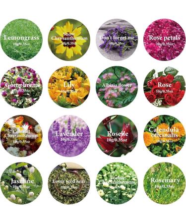 16 Bags 100% Natural Dried Flowers Herbs Kit for DIY Soap and Candle Making - Rose, Lavender, Jasmine, Rosebuds - 160g Total - Buy Online on GoSupps.com