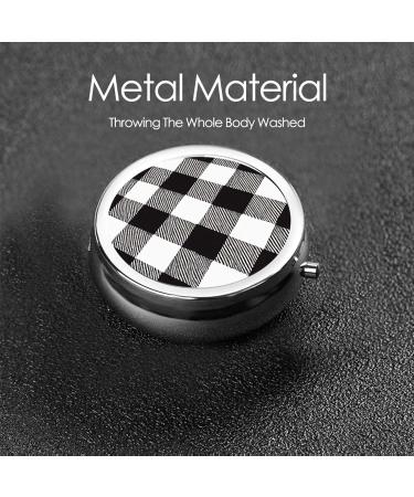 Black and White Plaid Mini Round Pill Box | 3 Compartment Travel Pill Organizer | Portable Medicine Case for Home & Office - Buy Online on GoSupps.com