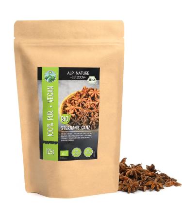 Organic Star Anise Whole (125g 4.4oz) Organic Star Anise Capsules Star Anise Whole Capsules from Controlled Organic Cultivation 100% Natural Without additives 125 g (Pack of 1)