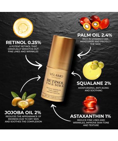 VELAMO ADVANCED Retinol Face Stick | Anti-Wrinkle Cream for Fine Lines & Uneven Texture | Anti-Aging Face Cream 8g - Pure Gold - Buy Online on GoSupps.com
