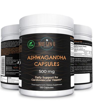 Ashwagandha 500 mg Strength 120 Capsules Dietary Health Supplement for Men & Women Supports Stress & Anxiety Relief Restful Sleep & Focus Ashwagandha Herb Root Extract w/ Withanolides by NGU