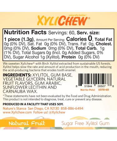 Xylichew Fruit Chewing Gum - 60 Pieces (2.75 oz) | Natural Sweetener, Sugar-Free - Buy Online on GoSupps.com
