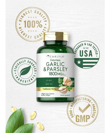 Carlyle Odorless Garlic & Parsley 1800mg Softgels - 250 Count | Non-GMO & Gluten Free - Buy Online on GoSupps.com