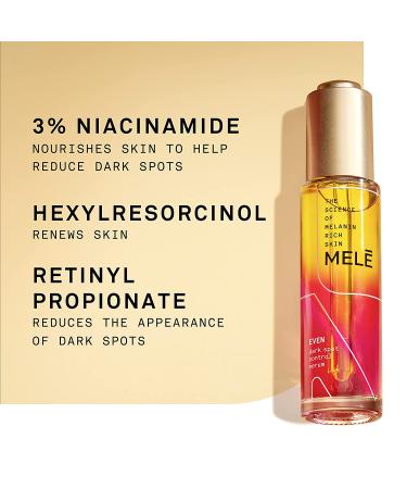 Mele Even Dark Spot Serum | Reduces Dark Spots, Uneven Tone & Signs of Aging | 1 oz with Niacinamide, Vitamin E & Pro-Retinol - Buy Online on GoSupps.com