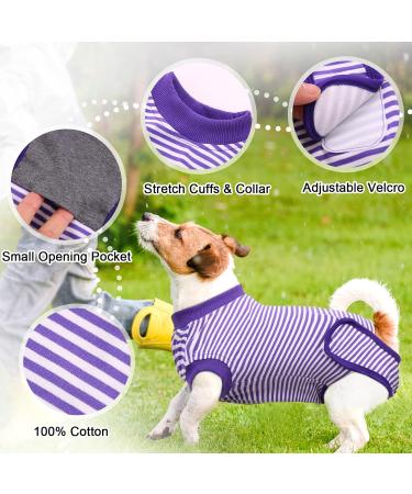 Breathable Post-Op Dog Body Suit for Male & Female Dogs - CastrationRecovery Velcro Purple Striped | International Shipping - Buy Online on GoSupps.com