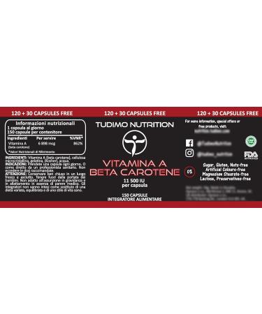 Vitamin A Beta Carotene Capsule 11 500 IU - 150 Quick Disintegrating Capsules (5 months) Each with 6.9mg Dietary Supplement Beta Carotene Powder (Betacarotene Supplement) - Buy Online on GoSupps.com