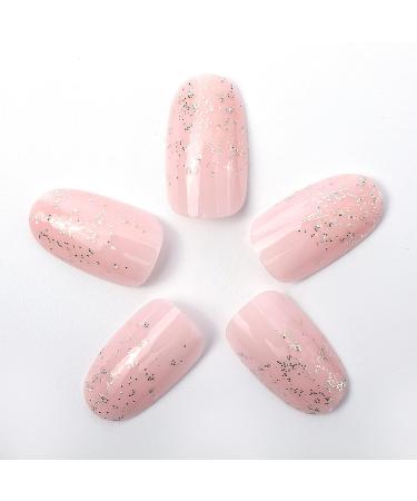 Novo Ovo Short Oval Almond Nude Pink Press-On Nails - Glitter Ombre Chrome Artificial Fingernails for Easy Application - Buy Online on GoSupps.com
