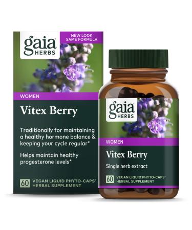 Gaia Herbs Vitex Berry, Chasteberry, Hormone Balance for Women, Vegan Liquid Capsules, Black 60 Count 60 Count (Pack of 1) Frustration-Free Packaging