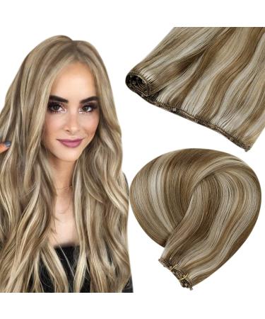 Summer closing Laavoo smooth micro Tressen real hair blonde highlighted 50cm 12-inch width micro tresse extensions real hair 50g microring ez weft real hair #p8/60 light brown highlight platinum blonde 50cm-50g 2.33 #p8/60