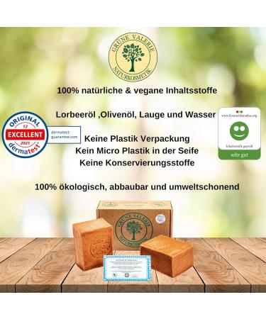 Green Valerie Original Aleppo Soap Set - 2 x 200g (400g+) | 20% Laurel Oil 80% Olive Oil | 6 Years Matured | Natural Handicraft Soap | Dermatest Excellent Rating | Best for Hair & Skin Care - Buy Online on GoSupps.com