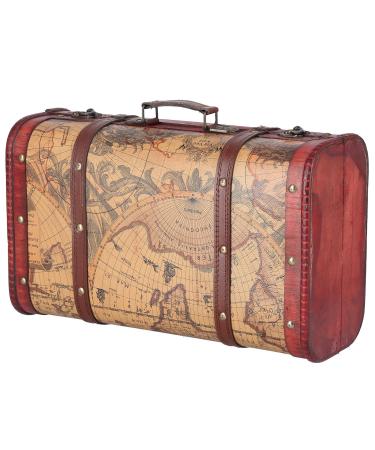 Vintage composite wood portable suitcase with map pattern design vintage storage chest