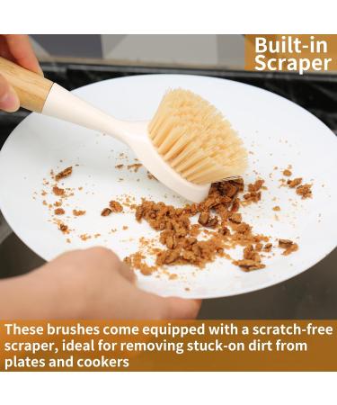 2 Pack Kitchen Dish Brush Bamboo Handle Dish Scrubber Built-in Scraper Scrub Brush for Pans Pots Kitchen Sink Cleaning Dishwashing and Cleaning Brushes are Perfect Cleaning Tools White - Buy Online on GoSupps.com
