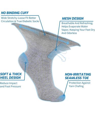 LIN Diabetic Socks for Men & Women - Non-Binding Circulatory Extra Wide Top - Ideal for Edema, Neuropathy & Lymphedema - Quarter/Gray - 12 Pairs - Size 10-13 - Buy Online on GoSupps.com