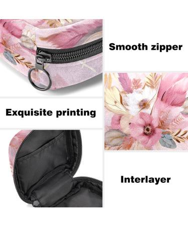 Stylish Period Bag - Feather Pink Flower Sanitary Napkin & Tampon Holder for Purse | International Shipping Available - Buy Online on GoSupps.com